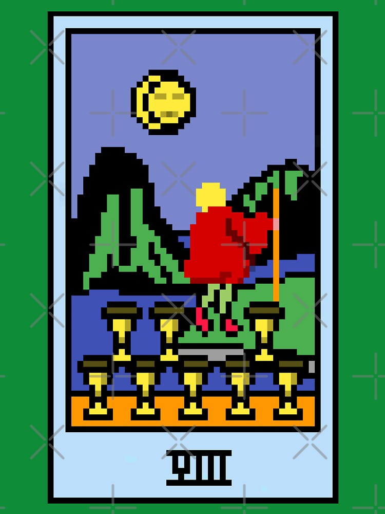 Wait, is this pixel art tarot? Green - Minor Arcana 'Eight of Cups' (Design for T-shirt, stickers and other... (Image 3)