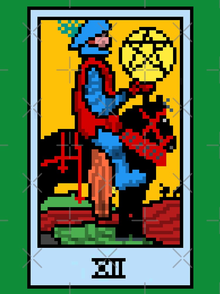 Wait, is this pixel art tarot? Green - Minor Arcana 'Knight of Pentacles' (Design for T-shirt, stickers and... (Image 3)