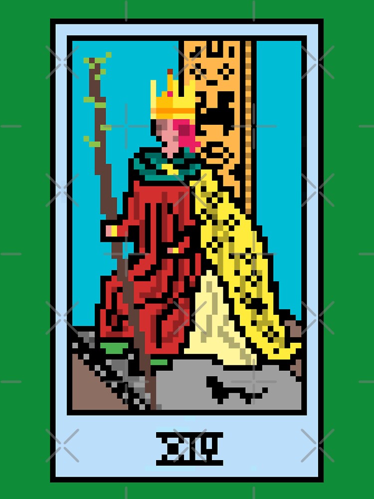 Wait, is this pixel art tarot? Green - Minor Arcana 'King of Wands' (Design for T-shirt, stickers and other... (Image 3)