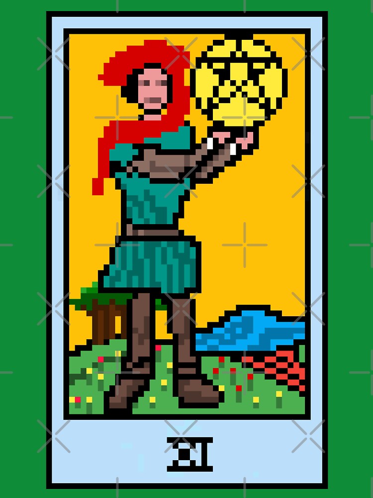 Wait, is this pixel art tarot? Green - Minor Arcana 'Page of Pentacles' (Design for T-shirt, stickers and other... (Image 3)