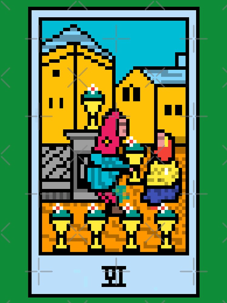 Wait, is this pixel art tarot? Green - Minor Arcana 'Six of Cups' (Design for T-shirt, stickers and other... (Image 3)
