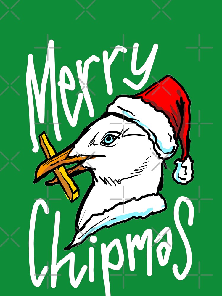 Funny Christmas Seagull Chip - 'Merry Chipmas' Quote - Gull Chips on the Beach! by sketchNkustom T-Shirts,... (Image 3)