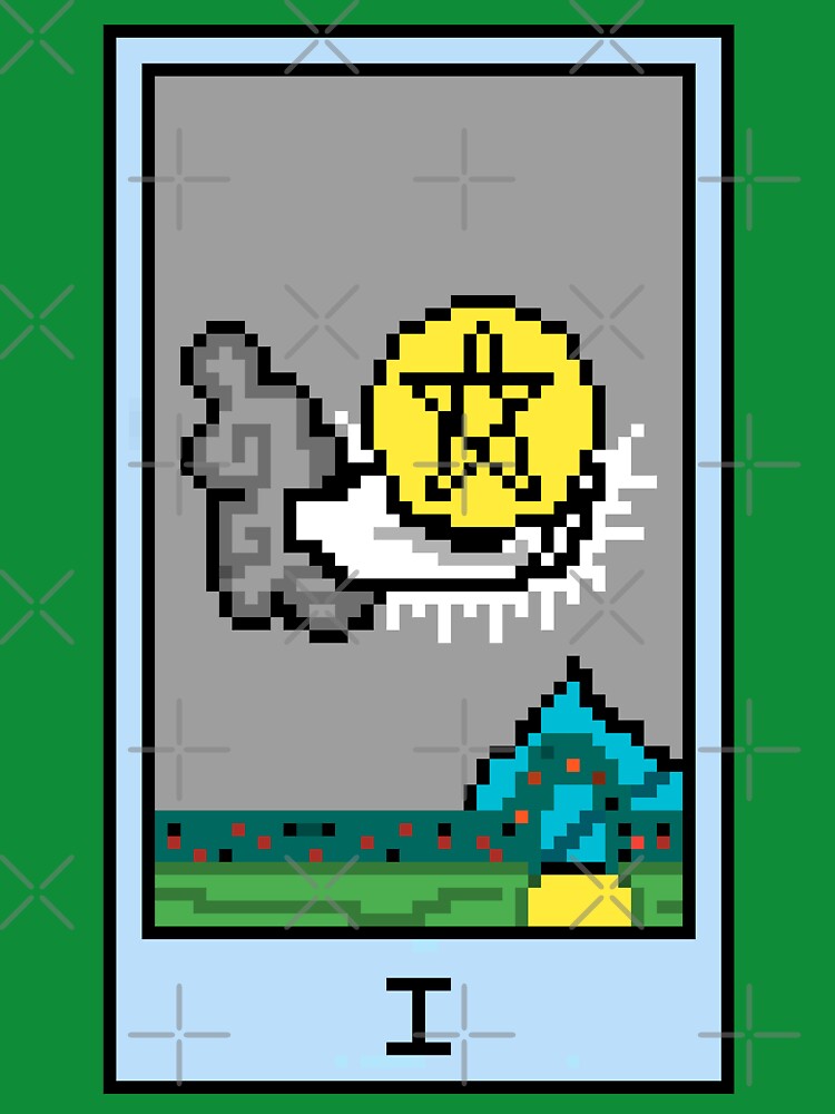 Wait, is this pixel art tarot? Green - Minor Arcana 'Ace of Pentacles' (Design for T-shirt, stickers and other... (Image 3)