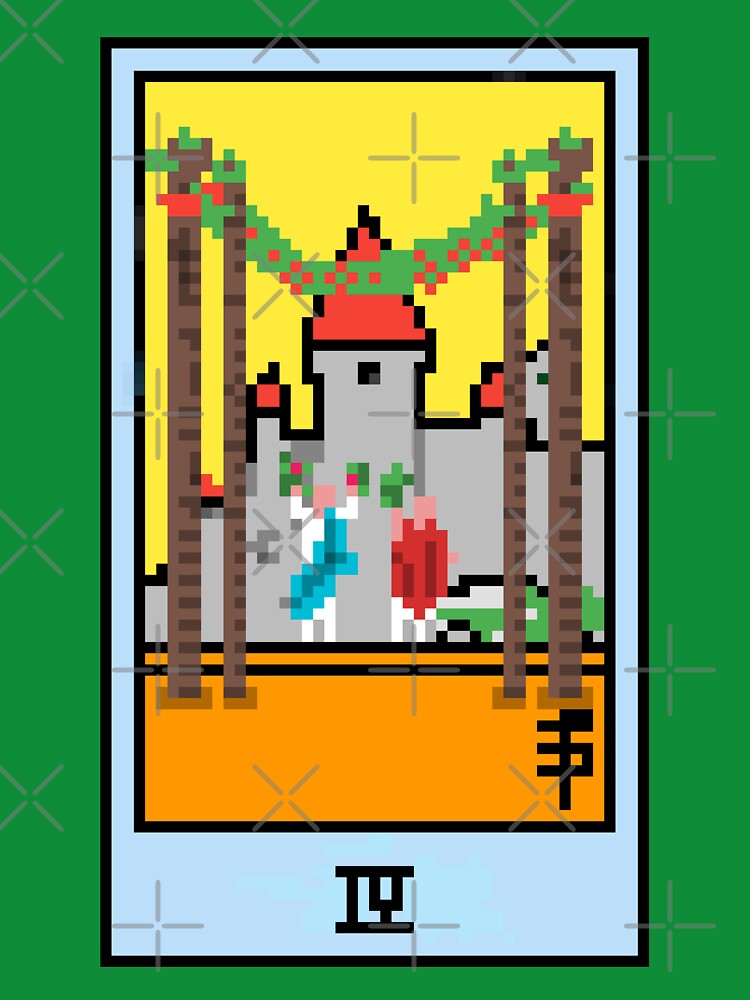 Wait, is this pixel art tarot? Green - Minor Arcana 'Four of Wands' (Design for T-shirt, stickers and other... (Image 3)