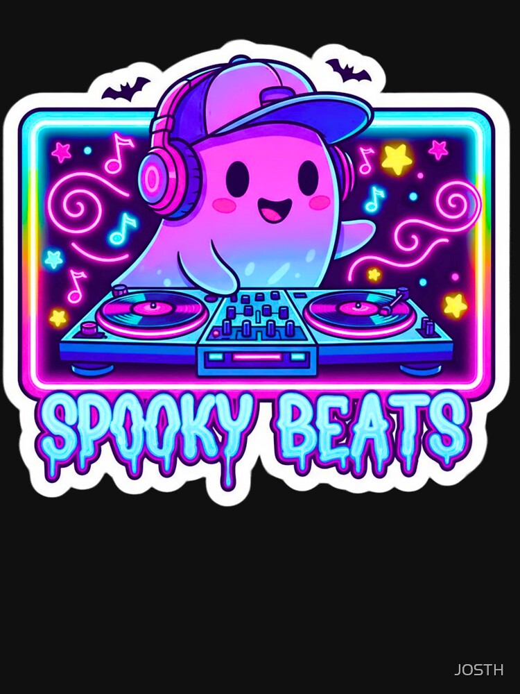 Ghost DJ Neon Retro Spooky Kawaii Vinyl 80s 90s "Spooky Beats" by JOSTH T-Shirts, Hoodie, Sweatshirt (Image 3)