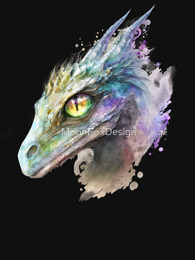 Watercolor White Iridescent Dragon, Dragon Portrait by MoonFoxDesign T-Shirts, Hoodie, Sweatshirt | BlankRebels.com (Image 3)