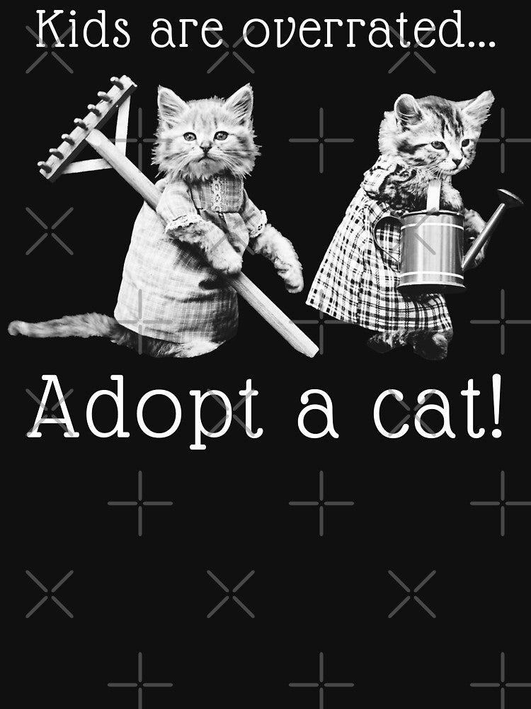 Kids are Overrated Adopt a Cat | Cute Vintage Cats | White Typography by HappyHowler T-Shirts, Hoodie, Sweatshirt (Image 3)