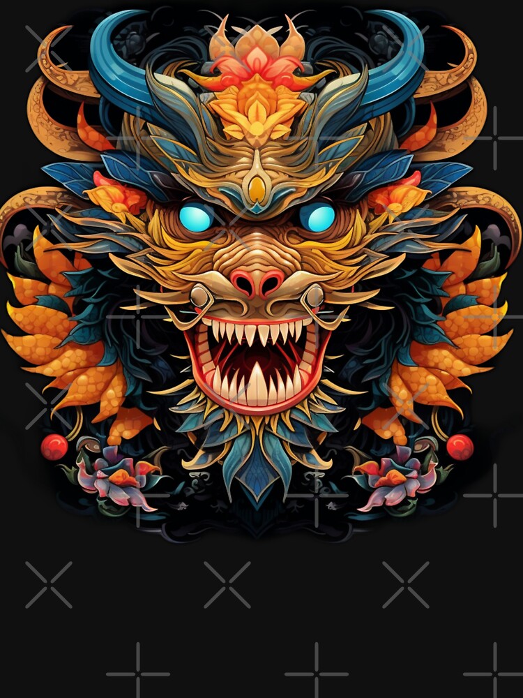 Fantasy Oriental Dragon Mask | Eastern, Scary, Chinese, Blue Eyes by FantasySoul T-Shirts, Hoodie, Sweatshirt (Image 3)