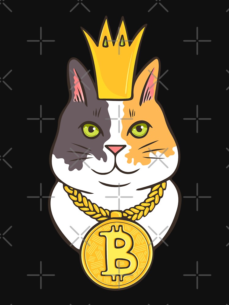 Crypto Cat King in Crown and Huge Golden Chain with Bitcoin by StassyDraws T-Shirts, Hoodie, Sweatshirt (Image 3)