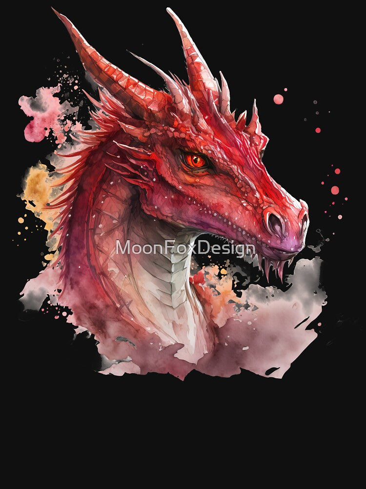 Watercolor Red Dragon, Fire Dragon Portrait by MoonFoxDesign T-Shirts, Hoodie, Sweatshirt | BlankRebels.com (Image 3)