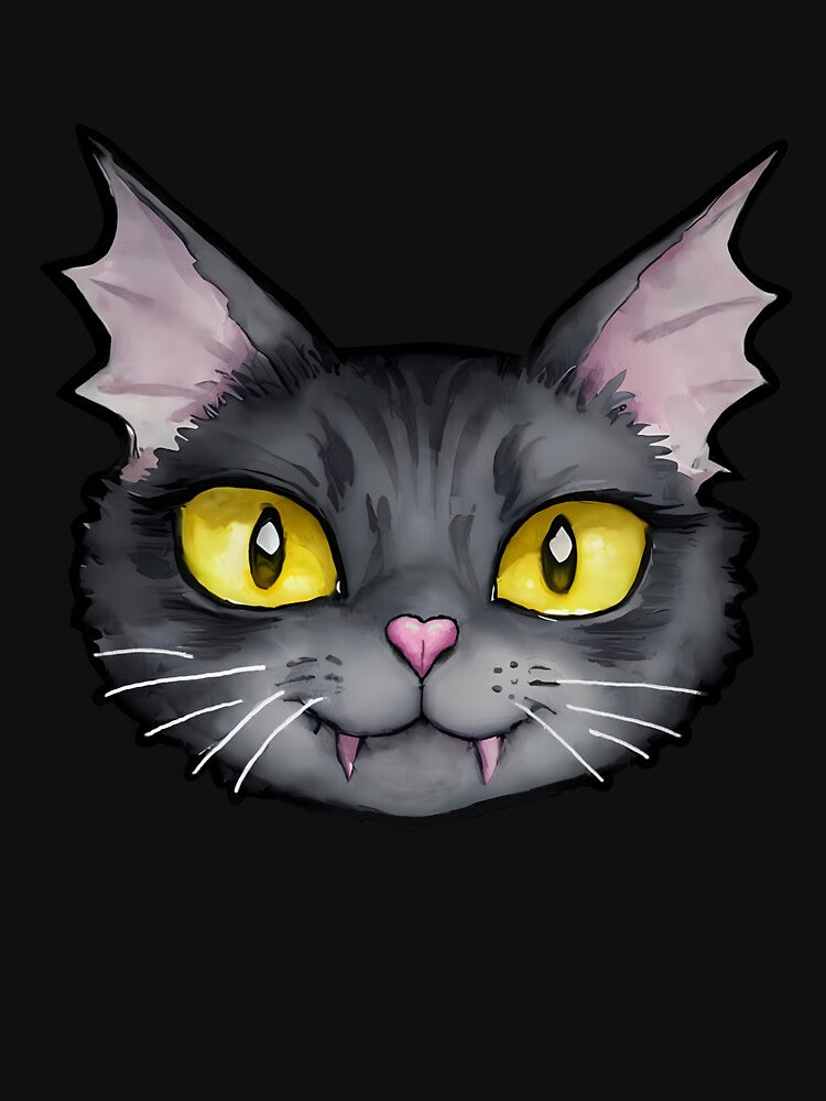 Gothic Black Cat Sticker, T-Shirt & Art Print | Bat Ears, Yellow Eyes (Image 3)