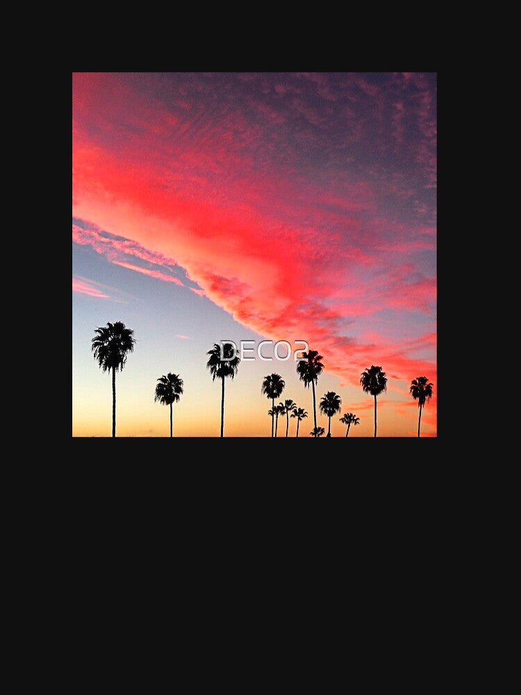 Red Scarlet Sunset Over Palm Trees Art Photo by DEC02 T-Shirts, Hoodie, Sweatshirt | BlankRebels.com (Image 3)