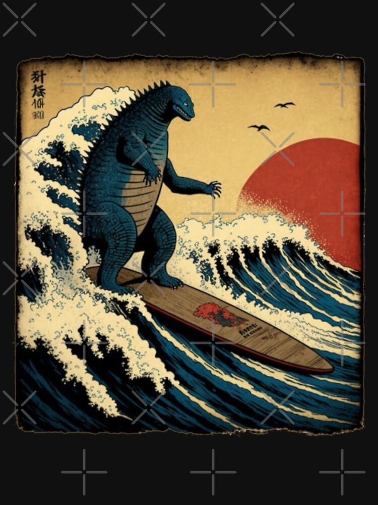 Godzilla Surfing Great Wave Hokusai Funny Parody T-Shirts, Hoodie, Sweatshirt