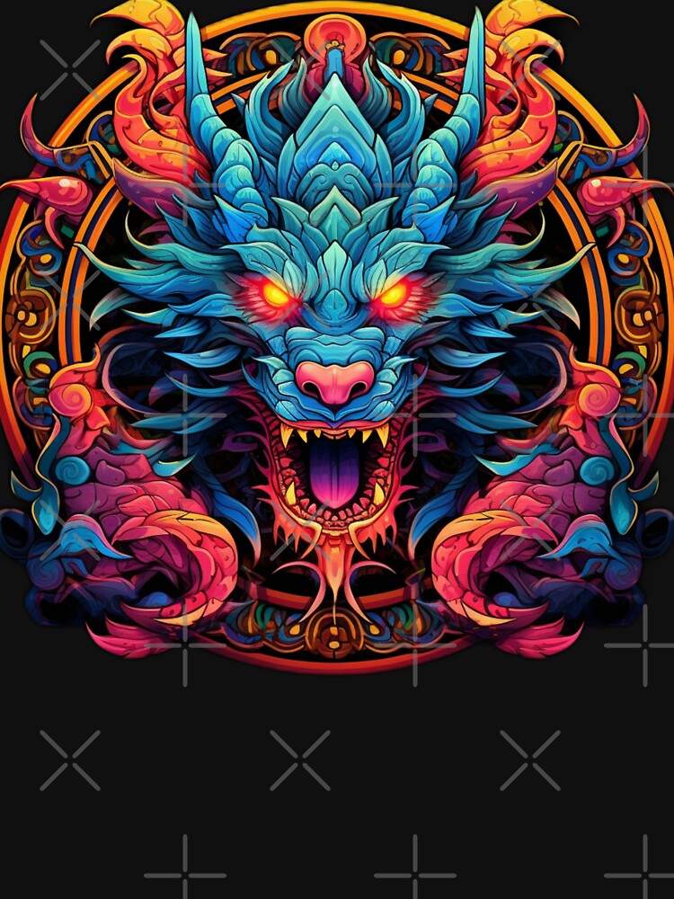 Colorful Oriental Dragon Mask | Eastern, Scary, Chinese, Blue and Orange by FantasySoul T-Shirts, Hoodie,... (Image 3)