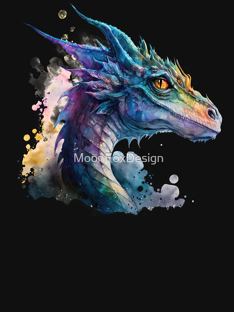 Watercolor Rainbow Dragon, Dragon Portrait by MoonFoxDesign T-Shirts, Hoodie, Sweatshirt | BlankRebels.com (Image 3)