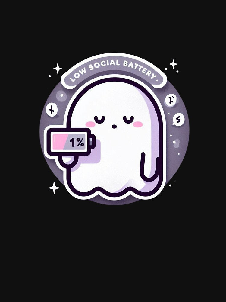 Low Social Battery Ghost – Cute Introvert Aesthetic by Low Battery Society T-Shirts, Hoodie, Sweatshirt (Image 3)