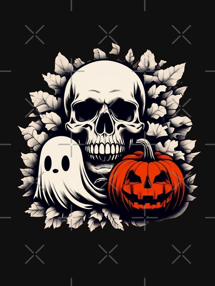 Skull, Pumpkin & Ghost Halloween T-Shirt | Spooky Vintage Horror Design by Artinkcreative Hoodie, Sweatshirt (Image 3)