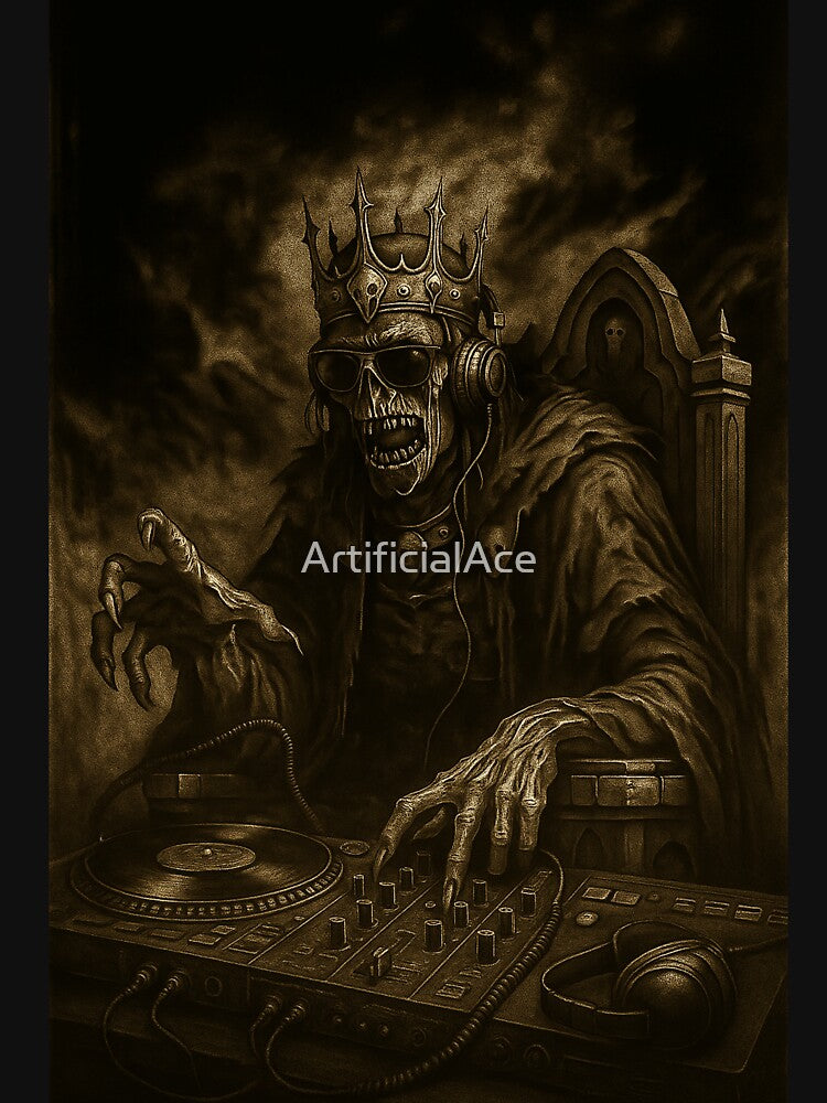 DJ King of the Dead – Gothic Skeleton Horror DJ Design by ArtificialAce T-Shirts, Hoodie, Sweatshirt (Image 3)