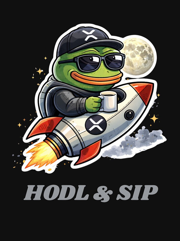 HODL & Sip Pepe XRP Rocket – Funny Crypto Coffee Meme Diamond Hands Design by LintonGriffin T-Shirts, Hoodie,... (Image 3)