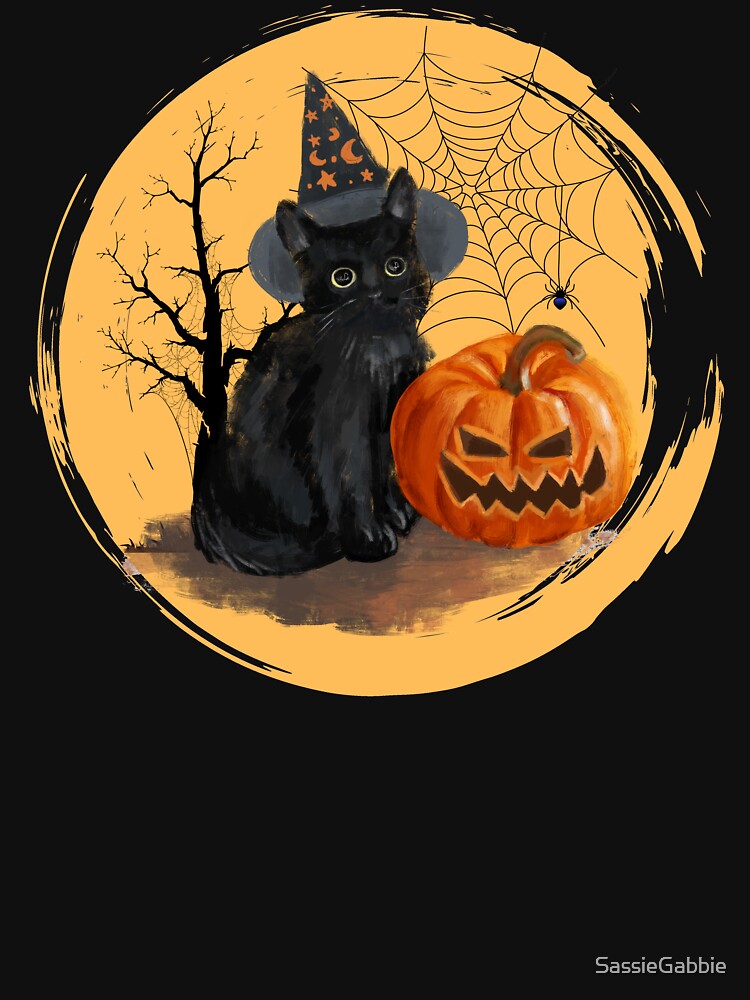 Halloween Black Cat with Pumpkin by SassieGabbie T-Shirts, Hoodie, Sweatshirt | BlankRebels.com (Image 3)