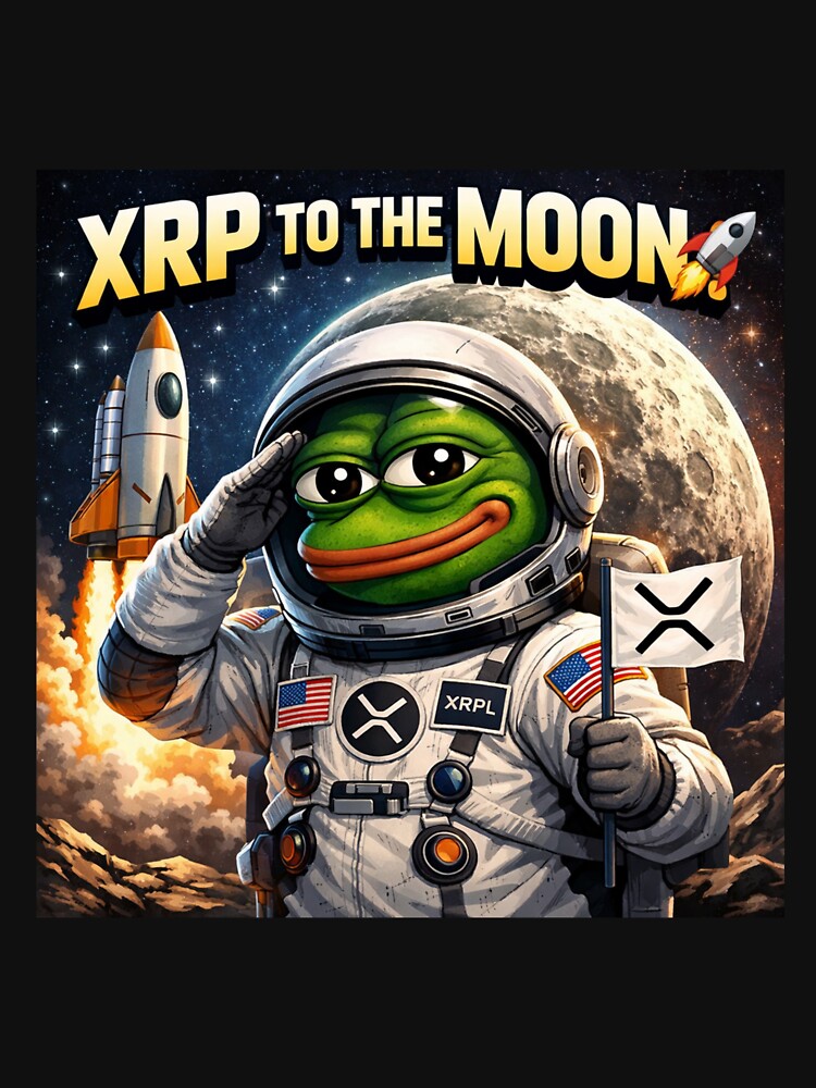 XRP To The Moon Pepe Astronaut – Funny Crypto Meme Ripple Moon Mission Design by LintonGriffin T-Shirts,... (Image 3)