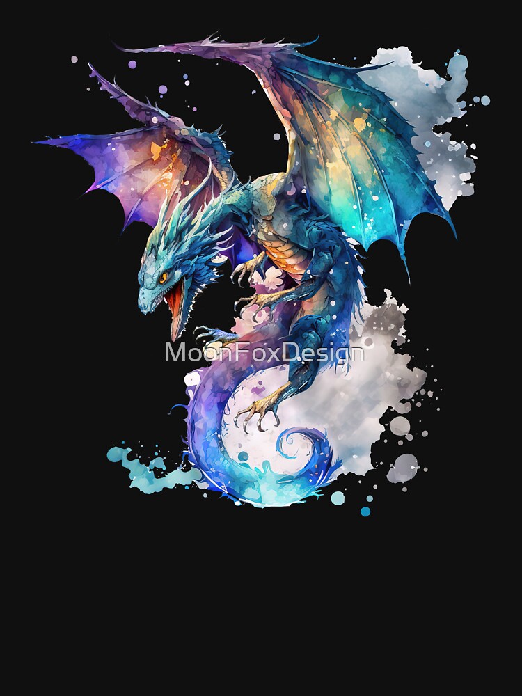 Colorful Watercolor Flying Dragon by MoonFoxDesign T-Shirts, Hoodie, Sweatshirt | BlankRebels.com (Image 3)