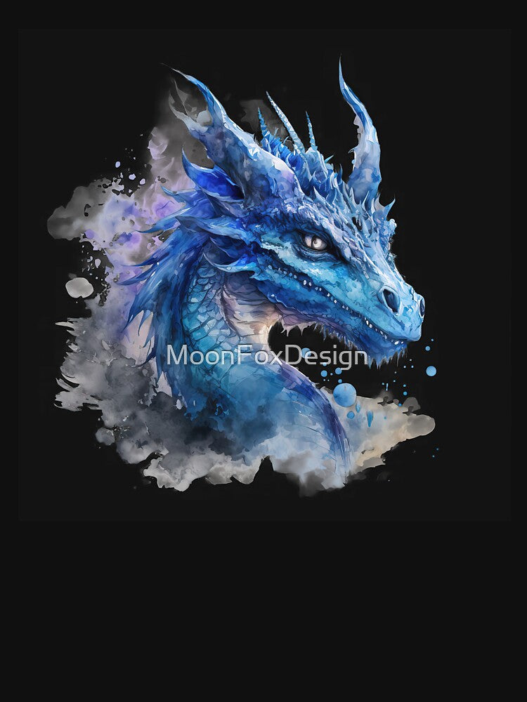 Watercolor Blue Dragon, Water Dragon Portrait by MoonFoxDesign T-Shirts, Hoodie, Sweatshirt | BlankRebels.com (Image 3)