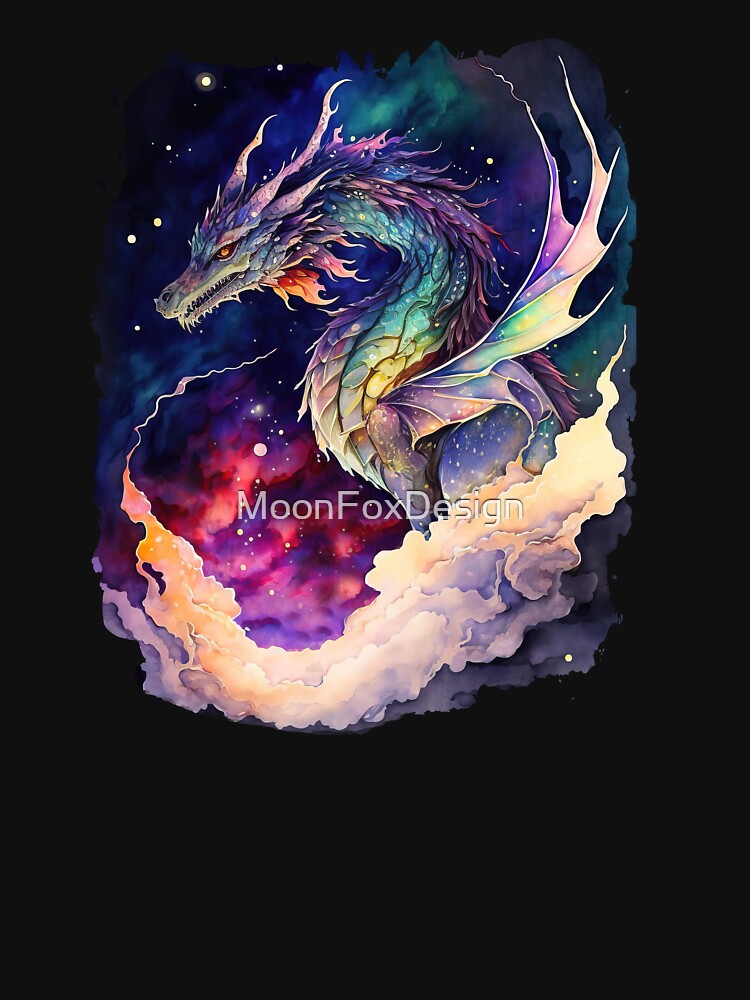 Colorful Starry Dragon in the Deep Space, Nebula Background, Rainbow Dragon by MoonFoxDesign T-Shirts, Hoodie,... (Image 3)