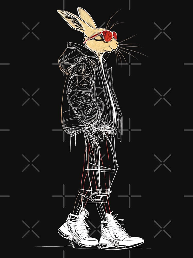 Sketch Style Cool Bunny with Red Glasses & Hoodie For daddy T-shirt. by DigitalArtByNow Sweatshirt (Image 3)
