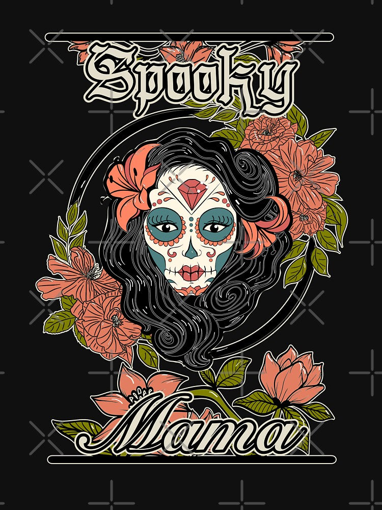 Spooky Mama, Floral Sugar Skull Girl, Day of the dead, Halloween by Redmanrooster T-Shirts, Hoodie, Sweatshirt (Image 3)