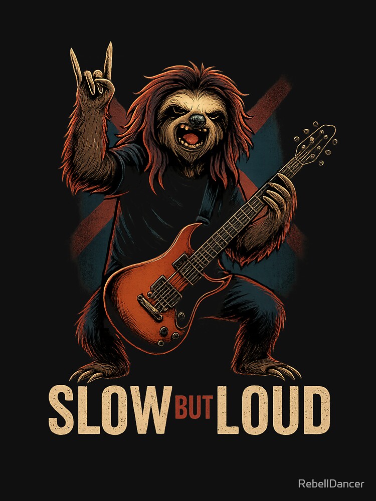 Slow but Loud – Rock Sloth Cartoon Design with Electric Guitar by RebellDancer T-Shirts, Hoodie, Sweatshirt (Image 3)