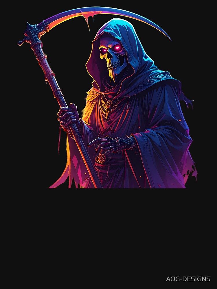 Neon Grim Reaper – Colorful Pop Art Death Scythe Design by AOG-DESIGNS T-Shirts, Hoodie, Sweatshirt (Image 3)