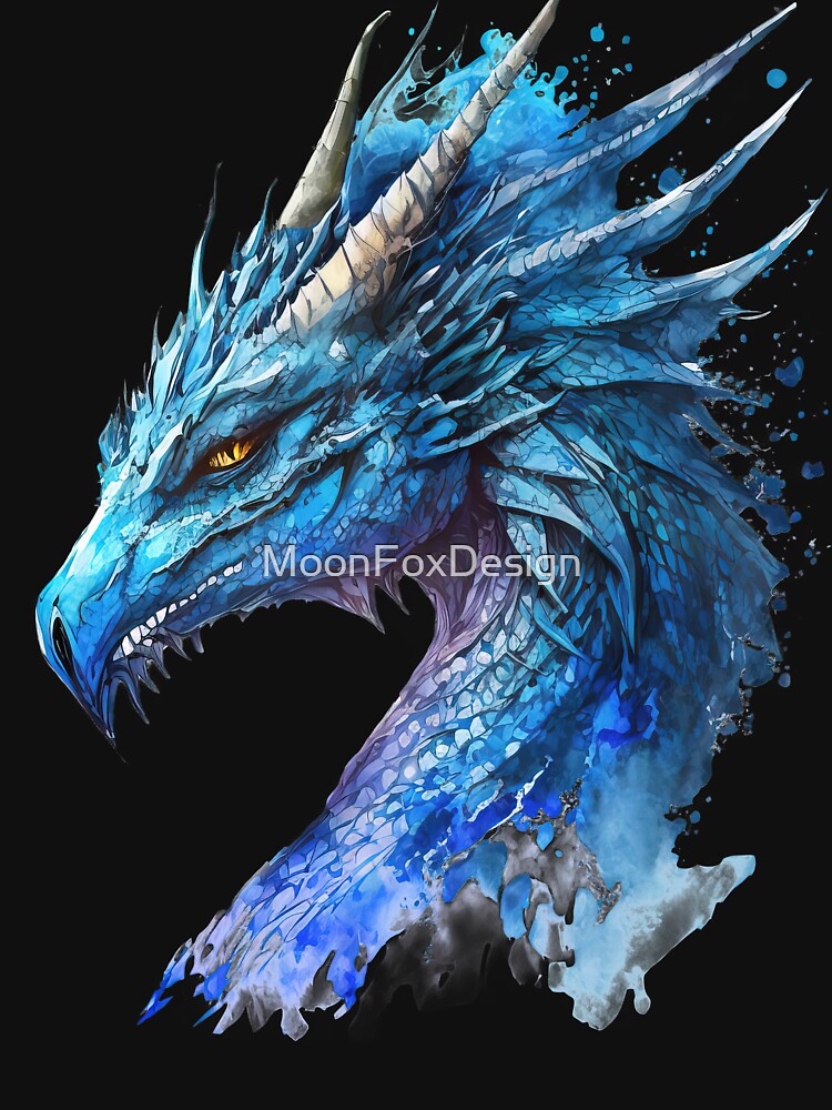 Watercolor Blue Dragon, Dragon Portrait by MoonFoxDesign T-Shirts, Hoodie, Sweatshirt | BlankRebels.com (Image 3)