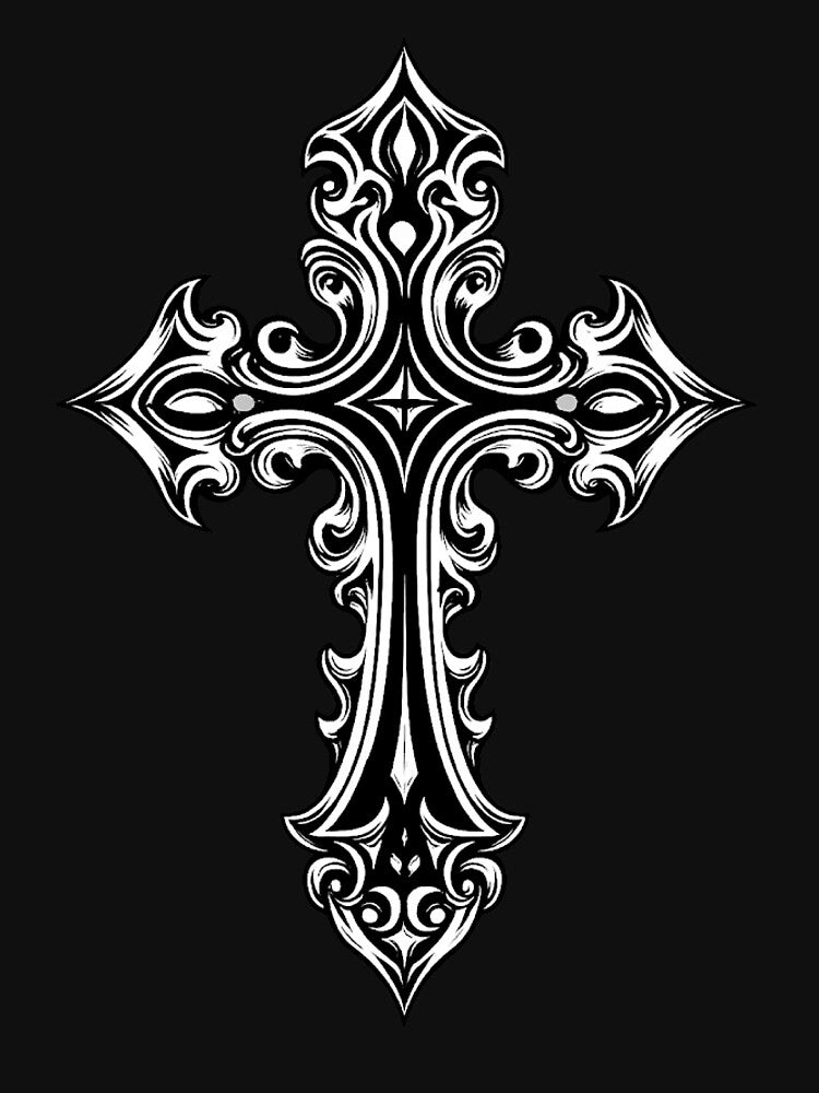 Ornate Gothic Cross Graphic - Dark Aesthetic Streetwear Design by Lowkloot T-Shirts, Hoodie, Sweatshirt (Image 3)