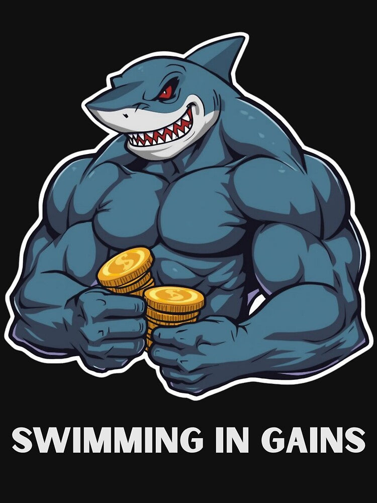 Swimming in Gains Shark Crypto Gym Meme Shirt by LintonGriffin