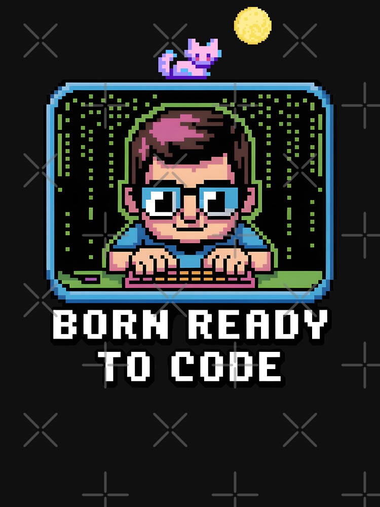 Born Ready to Code – Retro Pixel Programmer Cat Design by DreamVibeShirt T-Shirts, Hoodie, Sweatshirt (Image 3)