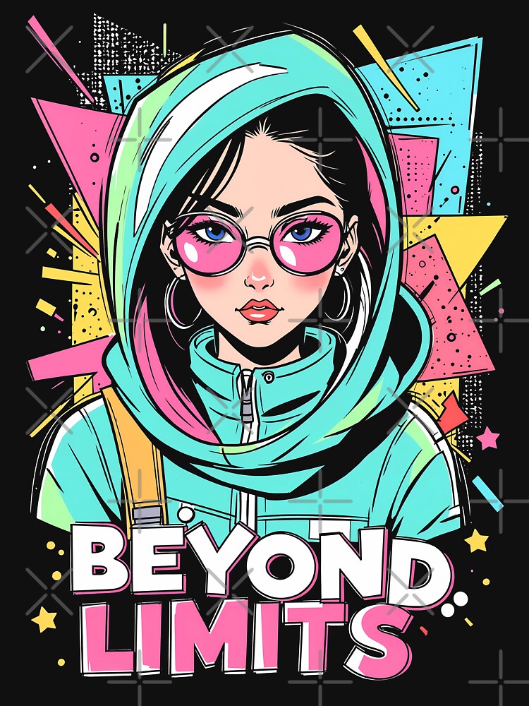 Beyond Limits – Bold Empowerment Art of Girl in Hoodie | Neon Pop Aesthetic | Motivational Quote Design for... (Image 3)