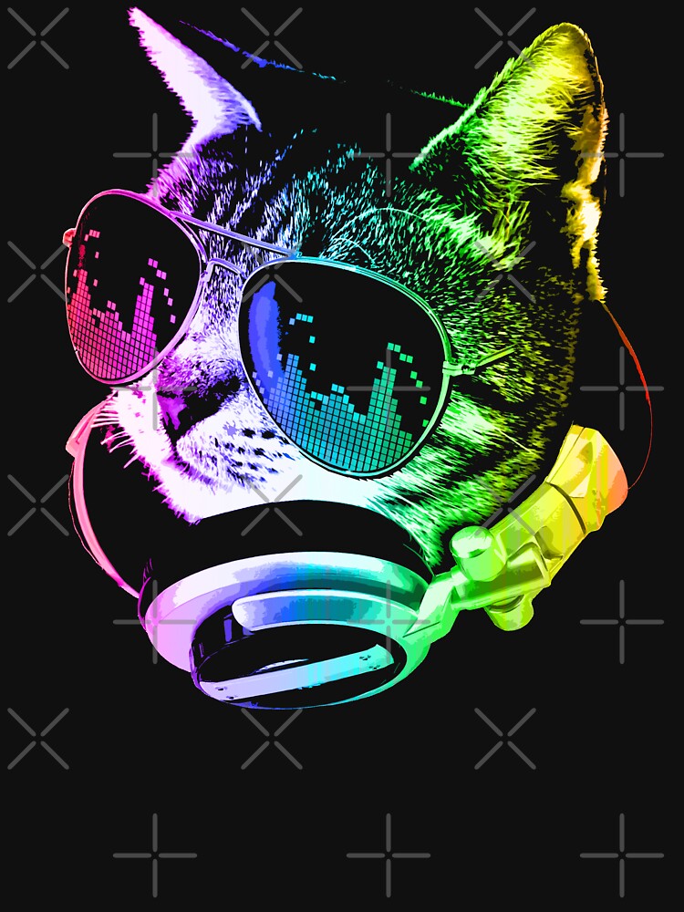 Rainbow Music Cat by ROBOTFACE T-Shirts