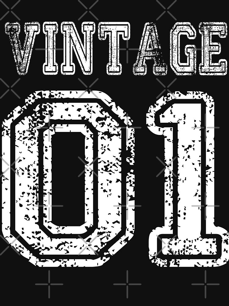 Vintage 01 2001 T-shirt Birthday Gift Age Year Old Boy Girl Cute Funny Man Woman Jersey Style by arcadetoystore
