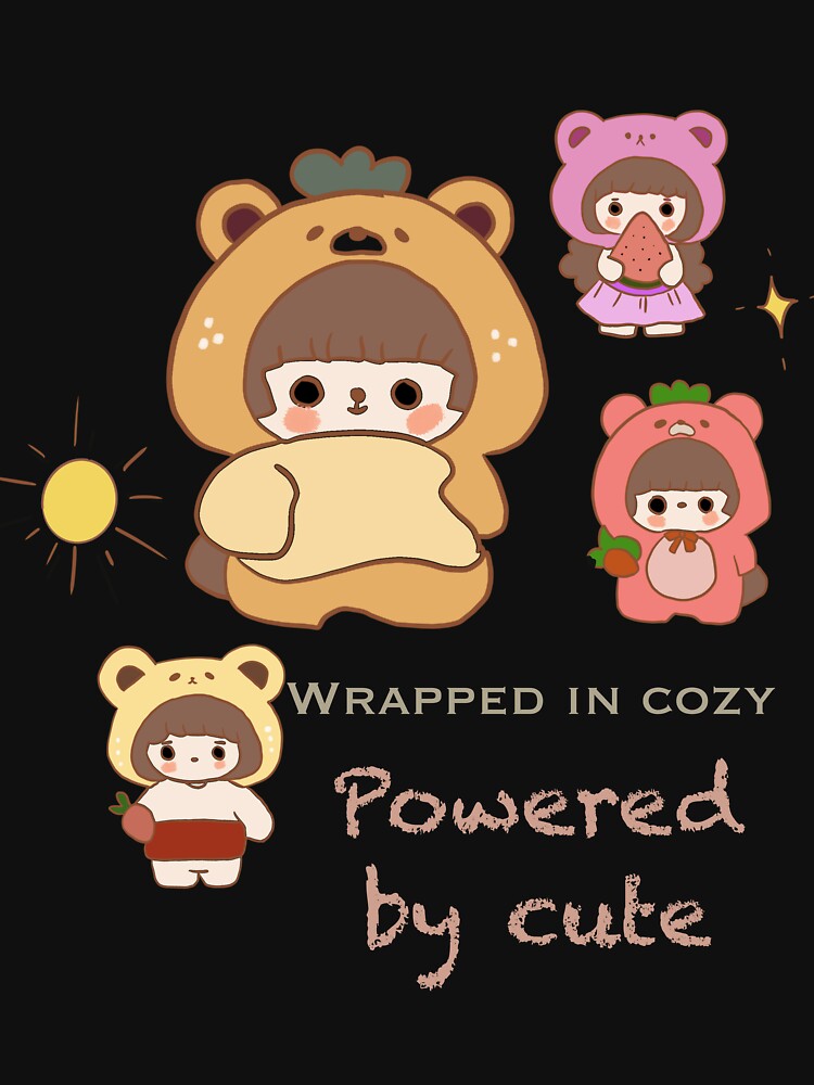 Wrapped in Cozy, Powered by Cute – Kawaii Bear & Strawberry Hoodie Characters by Yooashop T-Shirts, Sweatshirt (Image 3)