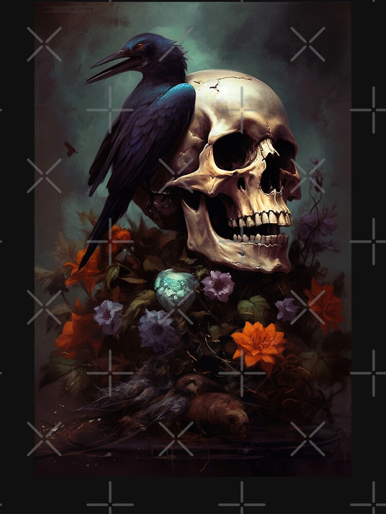 Dark Academia Skull with Raven Painting, Dark Cottagecore Gothic Still Life Painting by Kink Collective... (Image 3)