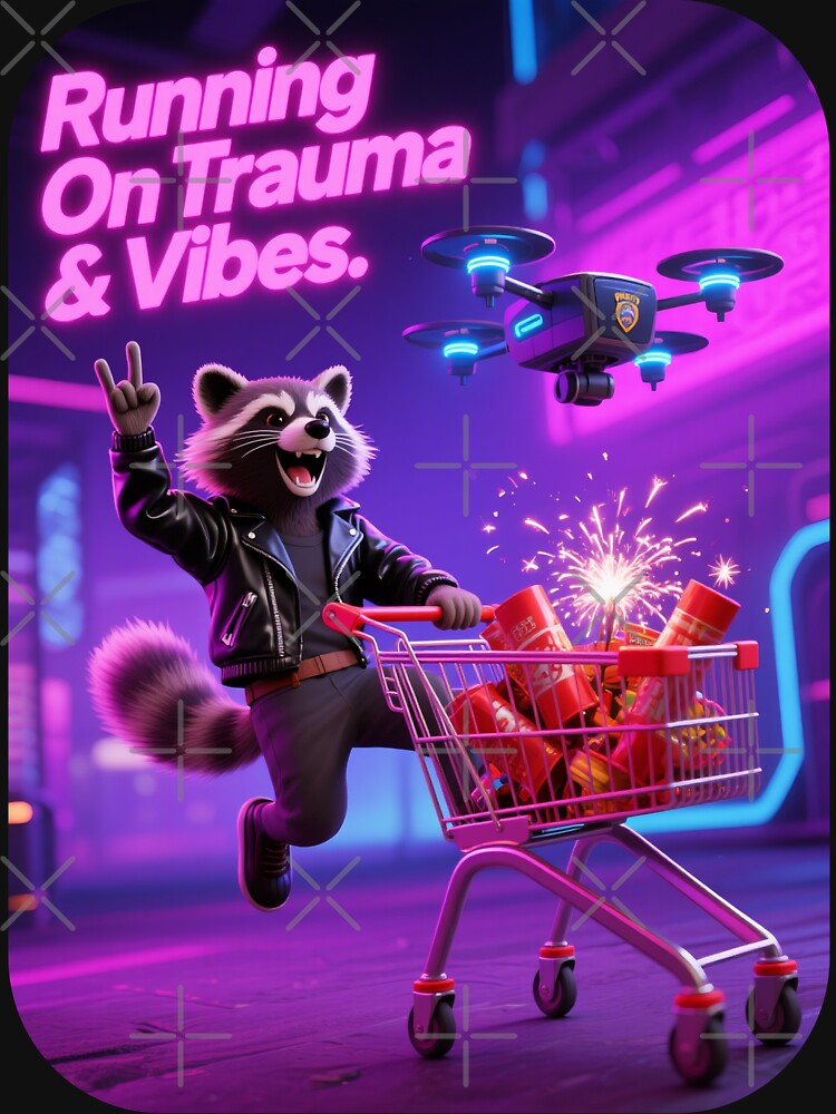 Funny Raccoon – Running on Trauma and Vibes – Mental Health Humor by Dark Humor Designs Co. T-Shirts, Hoodie,... (Image 3)