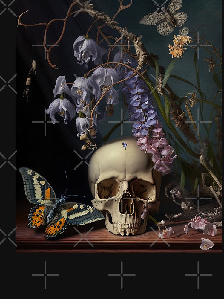 Dark Academia Skull Flowers Painting, Dark Cottagecore Gothic Still Life Painting by Kink Collective T-Shirts,... (Image 3)