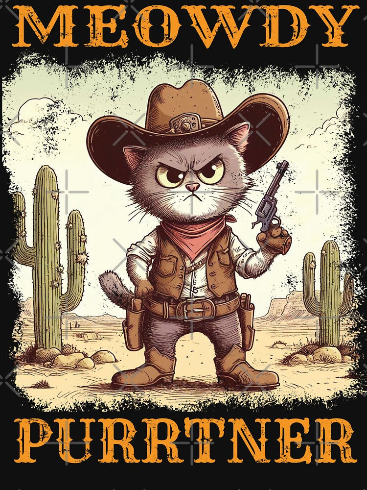 Meowdy Purrtner Cute Funny Vintage Cowboy Cat by wtfbba T-Shirts, Hoodie, Sweatshirt | BlankRebels.com (Image 3)