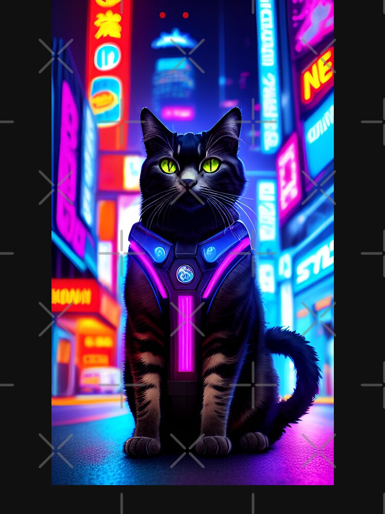 Colorful Futuristic Cyber Cat Neon Ai Art Cyberpunk Design by CyberArtWorld T-Shirts, Hoodie, Sweatshirt (Image 3)