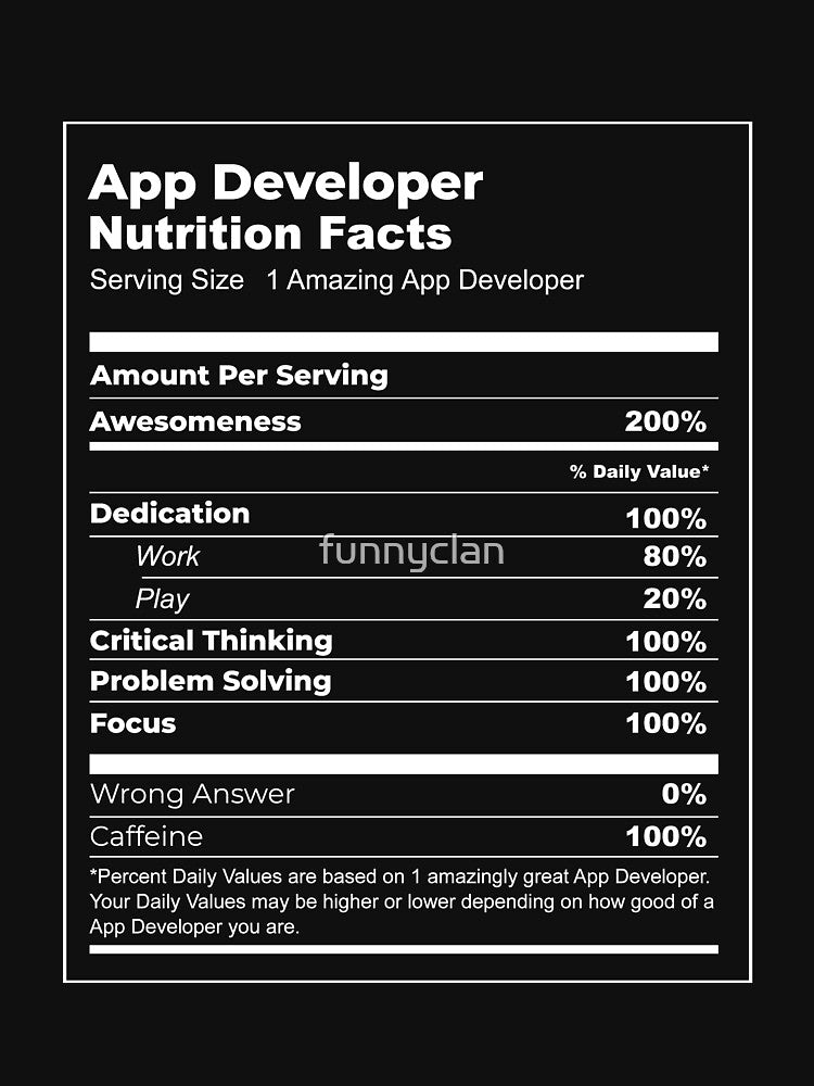 Funny App Developer T-shirt (Nutrition Fact Parody Meme) by funnyclan Hoodie, Sweatshirt | BlankRebels.com (Image 3)