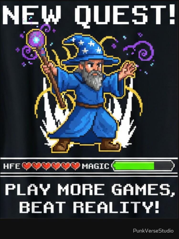 Pixel Wizard Gamer – Retro 8 Bit Video Game Mage with Funny Quote by PunkVerseStudio T-Shirts, Hoodie, Sweatshirt (Image 3)