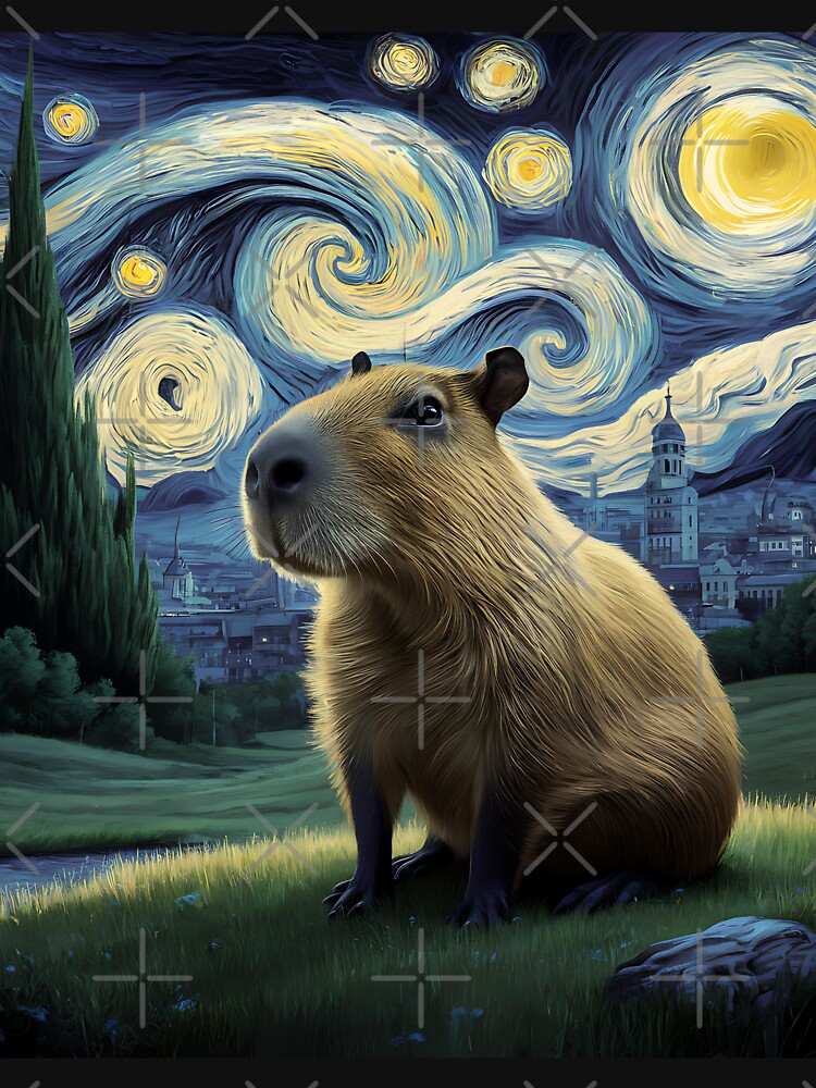 A Capybarra under  Van Gogh's The Starry Night by CrazyInk23 T-Shirts, Hoodie, Sweatshirt | BlankRebels.com (Image 3)