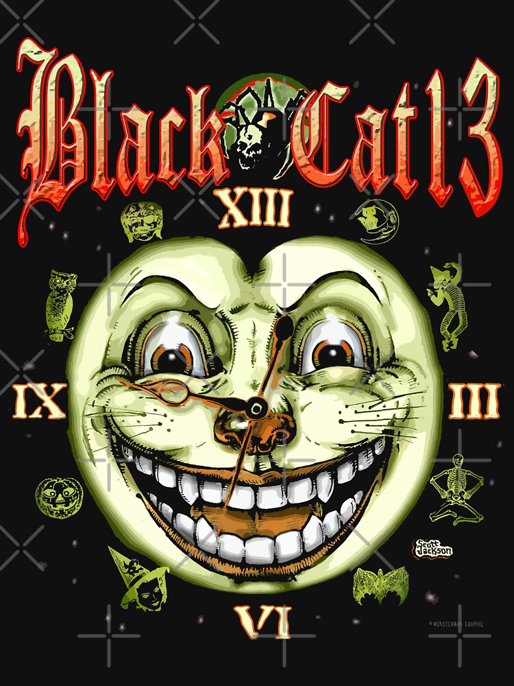 Black Cat 13 Halloween Clock by monstermangraphic T-Shirts, Hoodie, Sweatshirt | BlankRebels.com (Image 3)