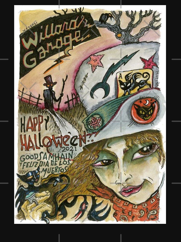 Halloween Black Cat Samhain Wes Freed Willard's Garage by WEBuyApparel T-Shirts, Hoodie, Sweatshirt (Image 3)